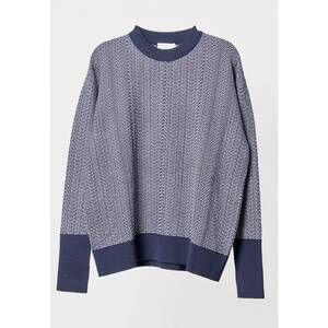 NEW NICHOLAS DALEY men's wave knitted crew neck top in navy/ecru